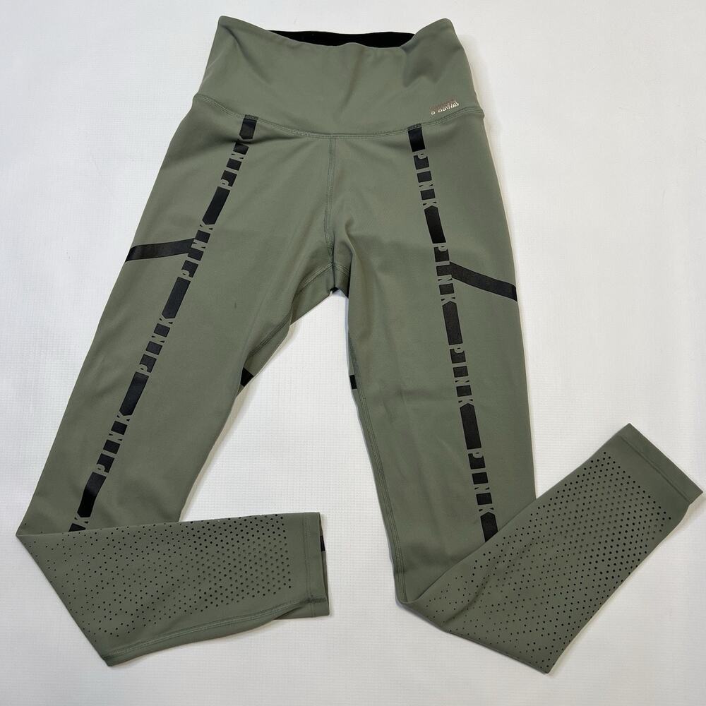 VICTORIA SECRET PINK Leggings Small Ultimate Perforated Stretch Athletic Green